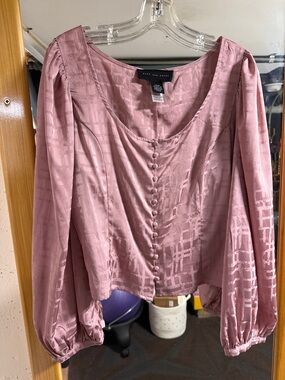 Button-Front Dusty Rose Blouse with Puff Sleeves